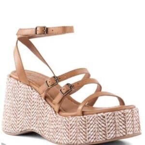 Seychelles Grapefruit Raffia Platform Wedge Sandals Tan Women’s Size 9.5 NIB